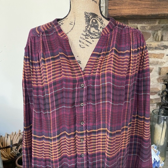 FREE PEOPLE COME OVER PLAID FLANNEL WINE M - Picture 7 of 9